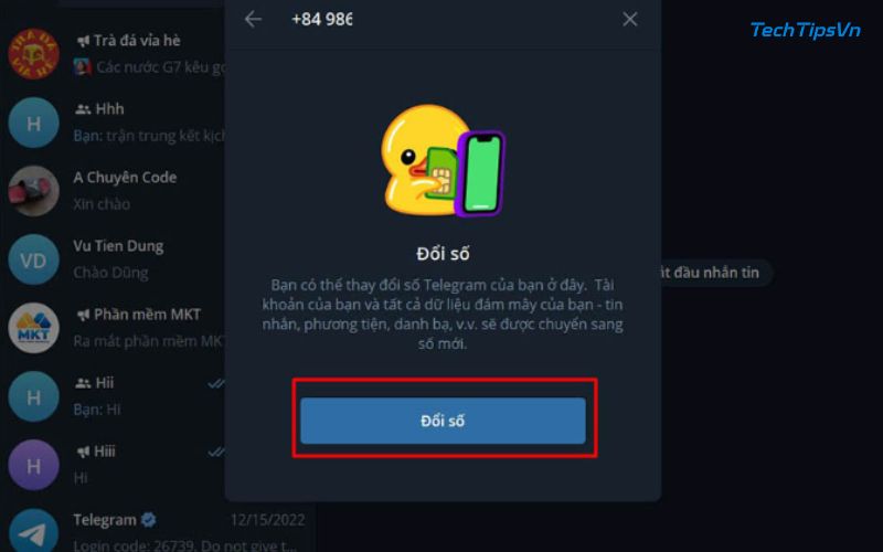 Lấy lại tài khoản Telegram bị mất số điện thoại nhanh chóng Bạn có thể vào phần Cài đặt và bấm vào mục Đổi số