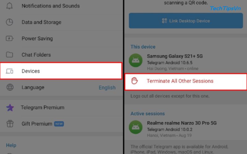 Cách lấy lại tài khoản Telegram bị hack hiệu quả, nhanh chóng Bạn nên thường xuyên kiểm tra các thiết bị đăng nhập vào tài khoản