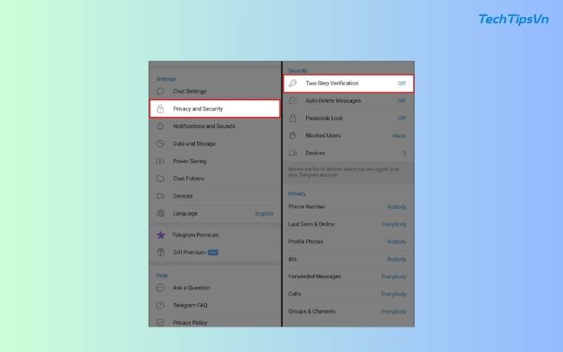 Hướng dẫn bảo mật Telegram để tránh rò rỉ thông tin cá nhân Chọn Quyền riêng tư