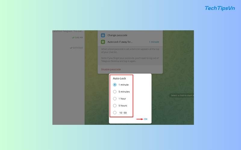 Hướng dẫn bảo mật Telegram để tránh rò rỉ thông tin cá nhân Nhấn OK sau khi thiết lập