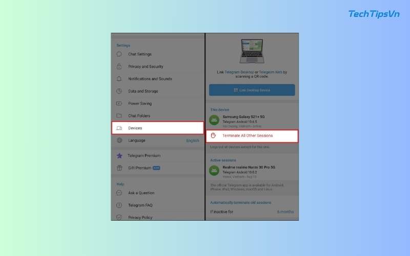 Hướng dẫn bảo mật Telegram để tránh rò rỉ thông tin cá nhân Kiểm soát các thiết bị đã đăng nhập