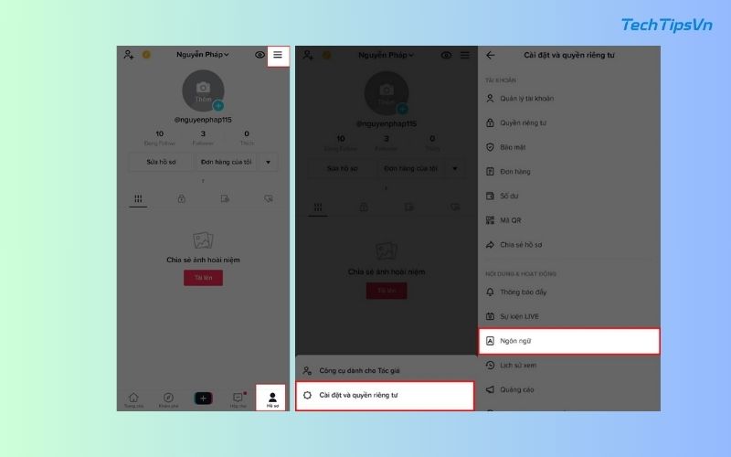 Cách bật dịch phụ đề tự động trên TikTok giúp bạn hiểu nội dung dễ dàng Vào cài đặt ngôn ngữ