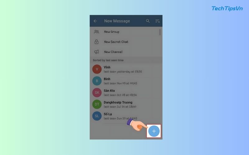 Top 4 cách kết bạn trên telegram dành cho người mới bắt đầu Tiếp theo, hãy nhấn vào biểu tượng dấu cộng (+)