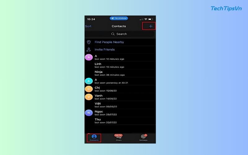 Top 4 cách kết bạn trên telegram dành cho người mới bắt đầu Nhấn vào mục “Contacts” (Danh bạ) để bắt đầu tìm kiếm và thêm bạn mới.