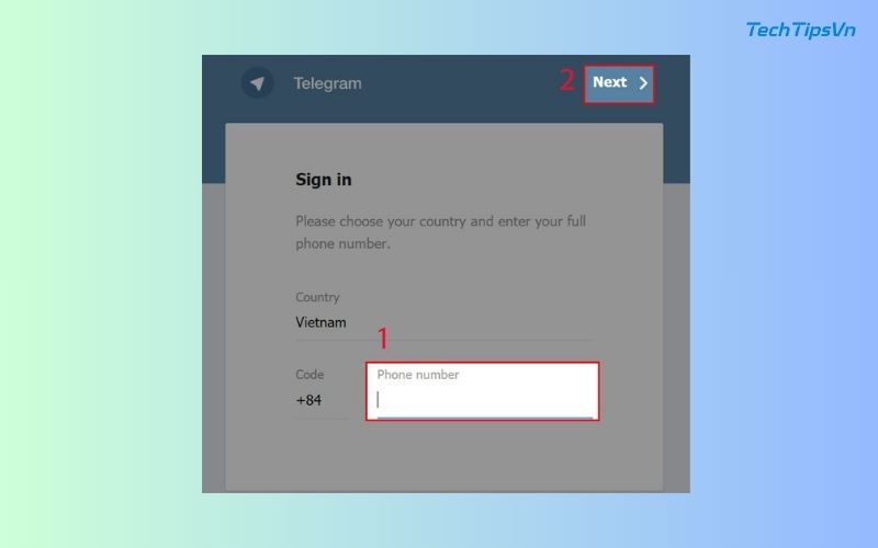 Top 4 cách kết bạn trên telegram dành cho người mới bắt đầu Nhập số điện thoại của bạn vào ô yêu cầu, sau đó nhấn “Next” để tiếp tục quá trình đăng nhập.