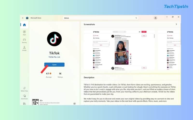 Hướng dẫn chi tiết cách tải TikTok PC nhanh, đơn giản nhất Nhấn nút Get hoặc Install