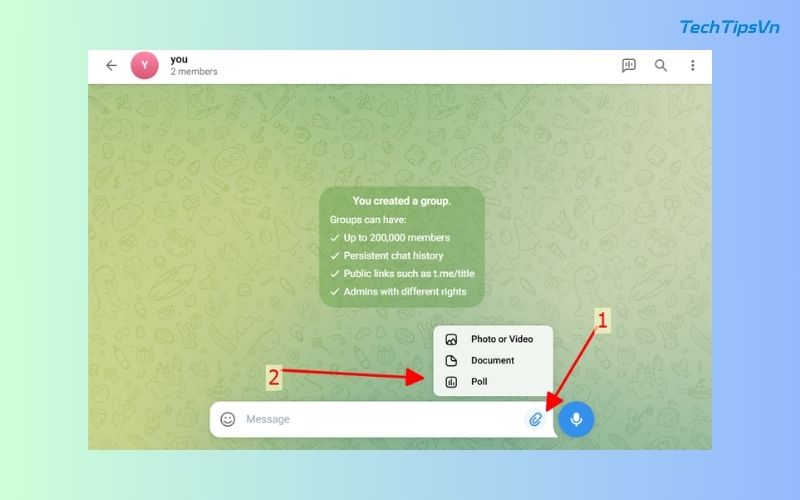 Cách tạo cuộc thăm dò ý kiến trên Telegram trên điện thoại, PC Cách tạo cuộc thăm dò ý kiến trên Telegram ở PC - Bước 1
