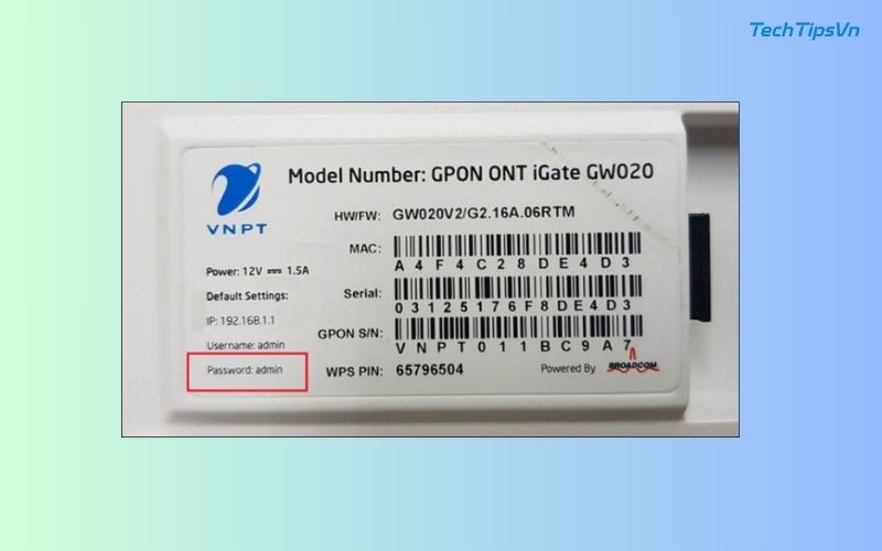 Hướng dẫn cài đặt modem wifi VNPT GW020 chi tiết từ A-Z Thông tin đăng nhập vào modem được in bên dưới modem wifi GW020