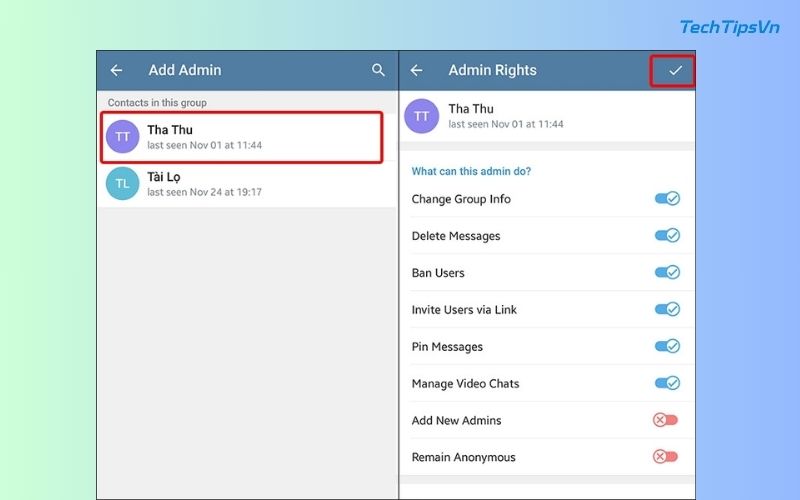 Tạo nhóm Telegram: Bước đơn giản để kết nối với mọi người Thiết lập quyền hạn cho Admin