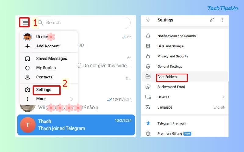 Cách tạo thư mục trò chuyện trên Telegram siêu đơn giản Cách tạo thư mục trò chuyện trên Telegram ở PC - Bước 1