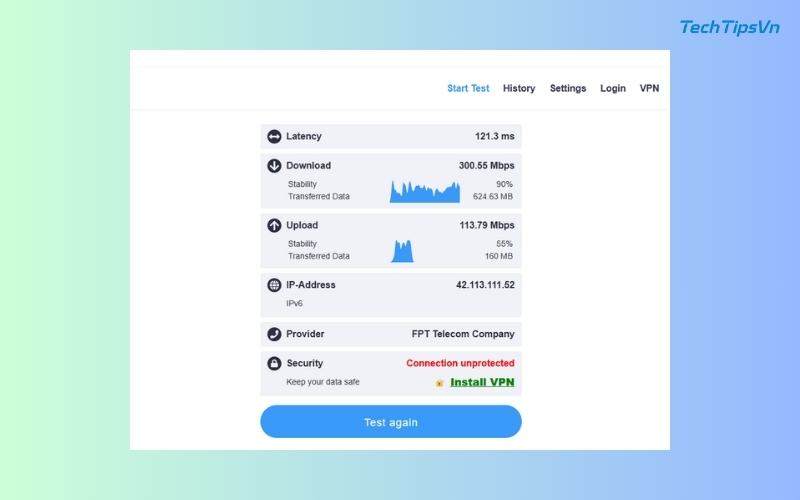 Xem kết quả đo về tốc độ mạng