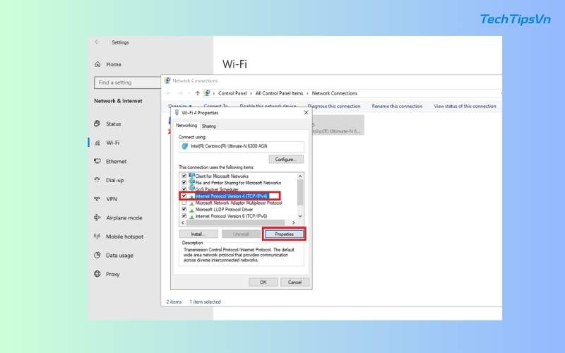 Click vào mục Internet Protocol Version 4 