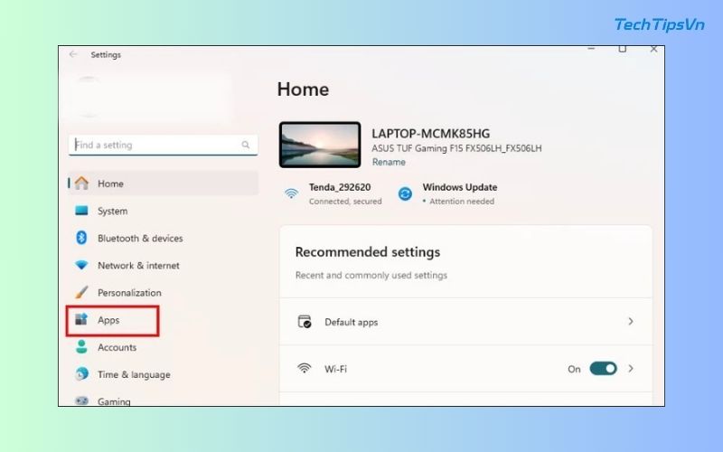 13 cách tăng tốc độ wifi cho laptop Win 11 đơn giản bạn nên thử Vào Cài đặt, chọn Ứng dụng