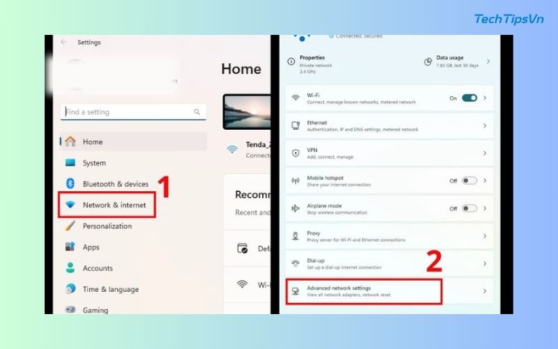 13 cách tăng tốc độ wifi cho laptop Win 11 đơn giản bạn nên thử Vào Settings > Network & Internet > Advanced network settings