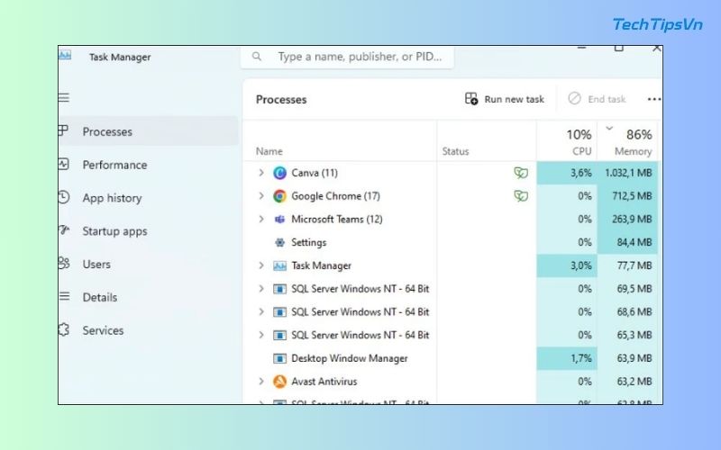 13 cách tăng tốc độ wifi cho laptop Win 11 đơn giản bạn nên thử Nhấn Ctrl + Shift + Esc để mở Task Manager