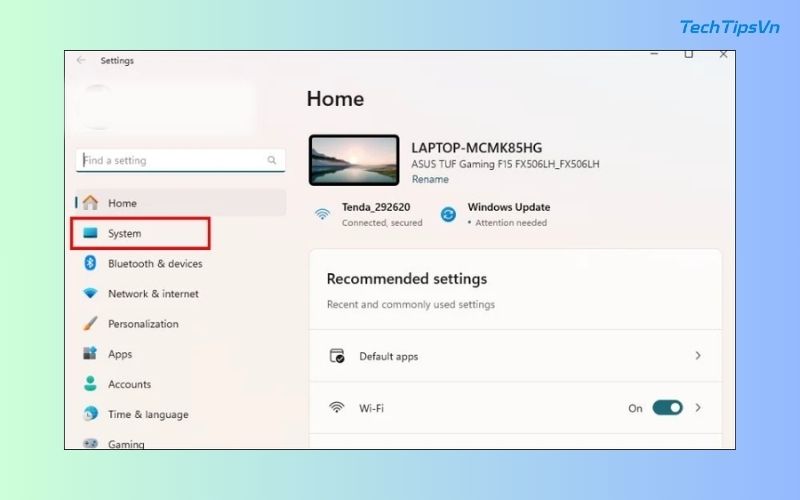 13 cách tăng tốc độ wifi cho laptop Win 11 đơn giản bạn nên thử Nhấn Windows + I để mở Cài đặt, rồi chọn Hệ thống (System)